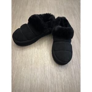 UGG Tazzlita Black Suede Platform Slippers Shearling Lined Women Size 7 New